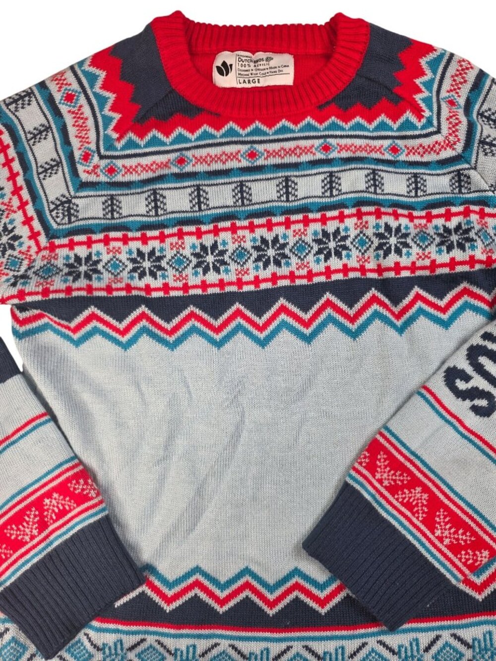 Dutch Bros Coffee Fair Isle Sweater Women's Large Red Blue Acrylic